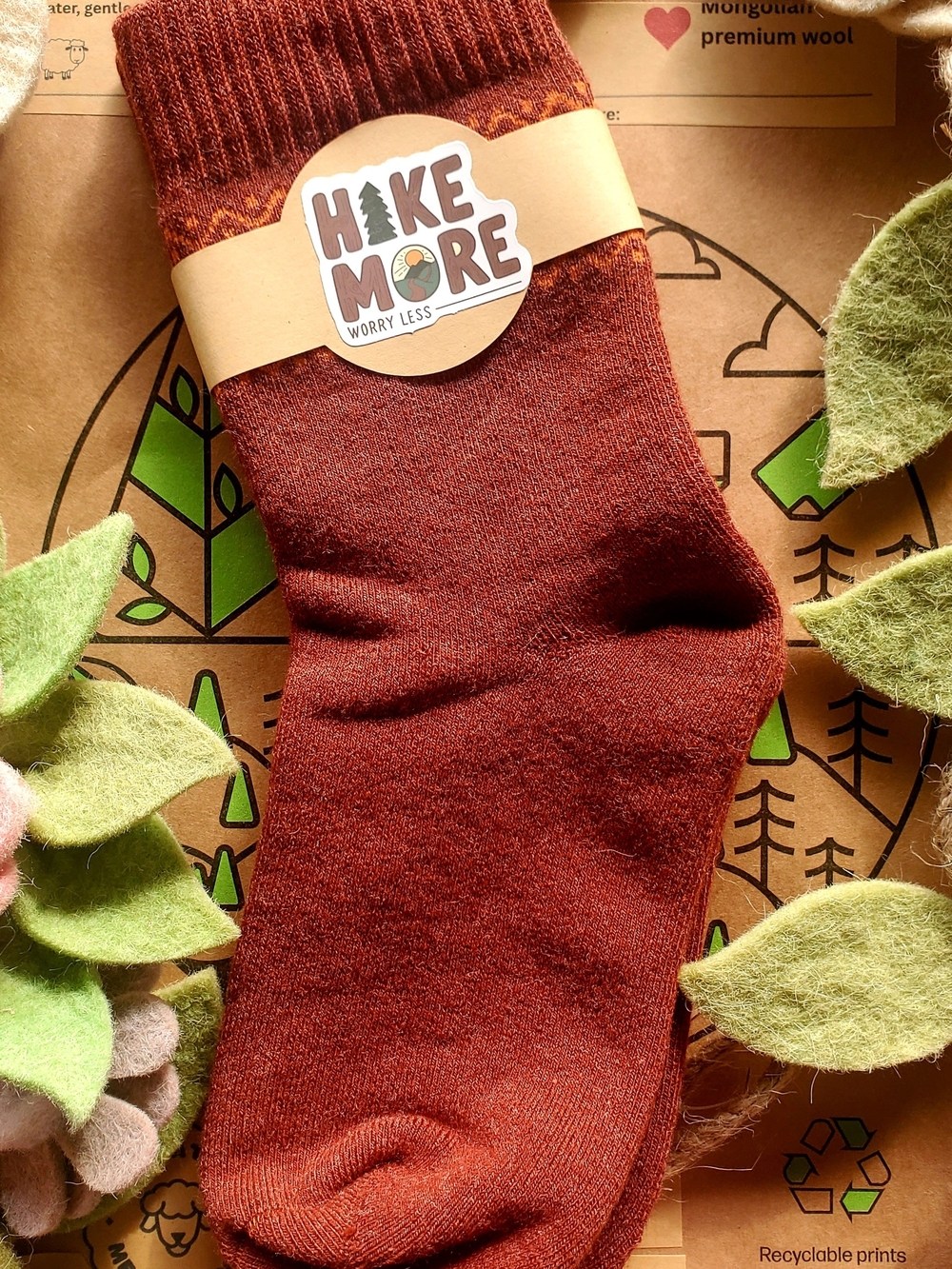 Merino 70% Wool Crew Hiking Socks in Rust Red